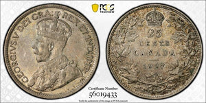 1927 Canada 25 Cents PCGS AU58 Lot#G047 Silver! Key Date!