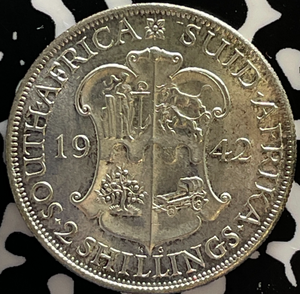 1942 South Africa 2 Shillings Lot#T3097 Silver! High Grade! Beautiful!