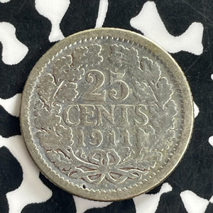 1911 Netherlands 25 Cents Lot#C1263 Silver!