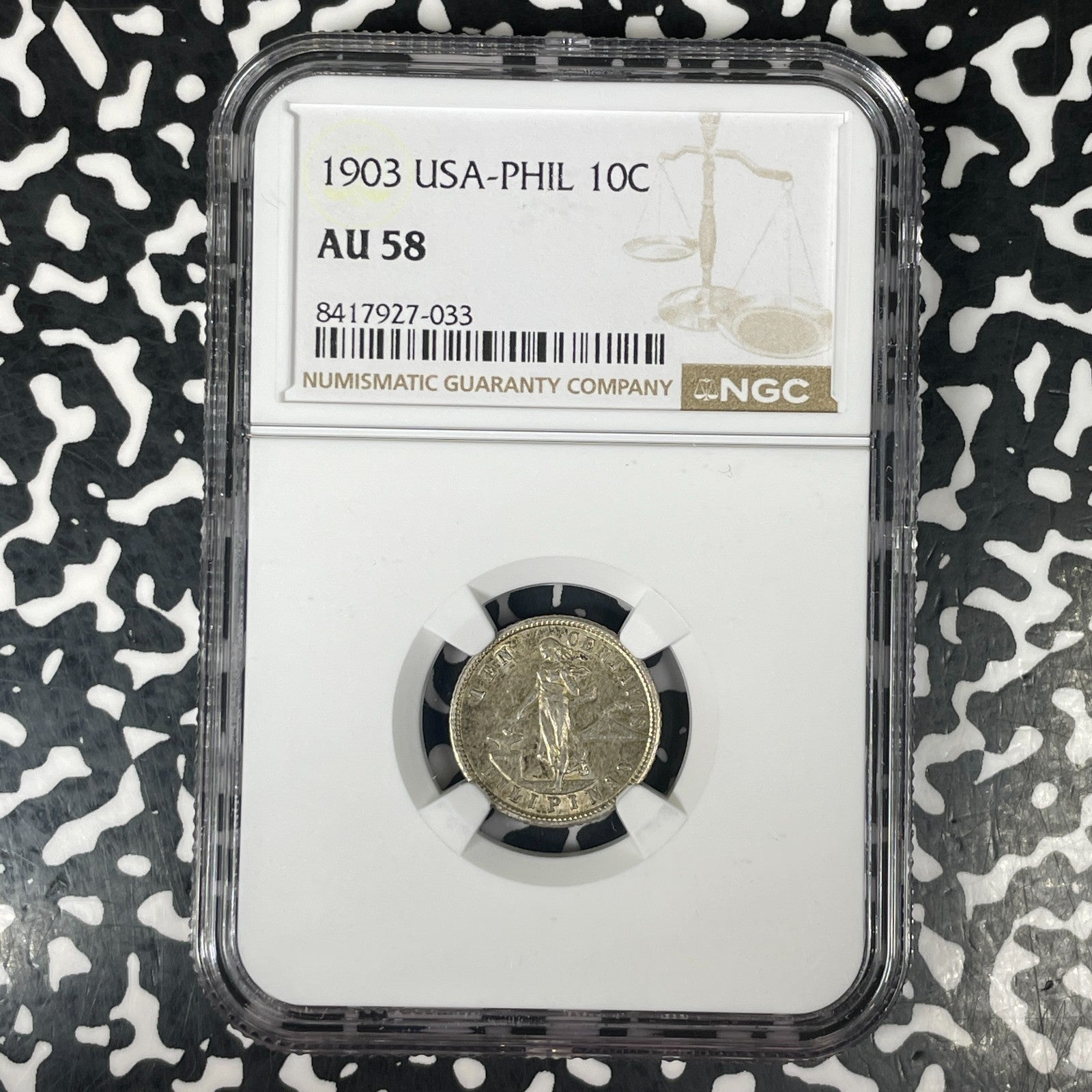 1903 U.S. Philippines 10 Centavos NGC AU58 Lot#G1546 Silver!