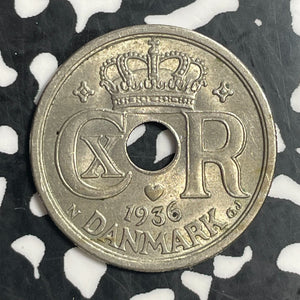 1936 Denmark 25 Ore Lot#T3692 High Grade! Beautiful!