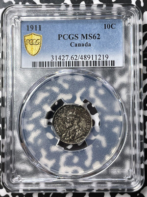 1911 Canada 10 Cents PCGS MS62 Lot#G7298 Silver! Nice UNC!