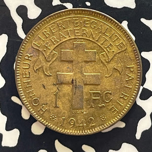 1942-SA French Equitorial Africa 1 Franc Lot#T5815 High Grade! Beautiful!