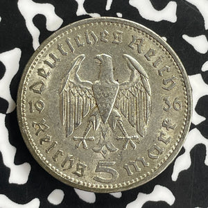 1936-A Germany 5 Mark Lot#C0154 Silver! Nice!