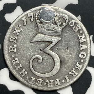 1763 Great Britain 3 Pence Threepence Lot#T9397 Silver! Hole Plugged