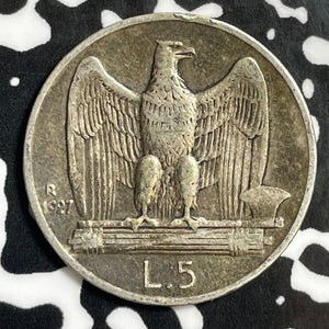 1927-R Italy 5 Lire Lot#E4375 Silver!