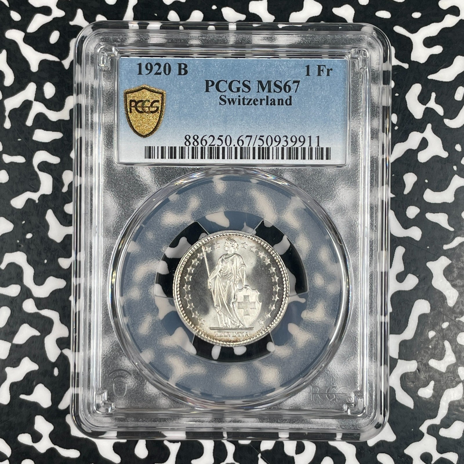 1920-B Switzerland 1 Franc PCGS MS67 Lot#WG42 Silver! Gem BU!
