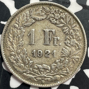 1921 Switzerland 1 Franc Lot#E8239 Silver!