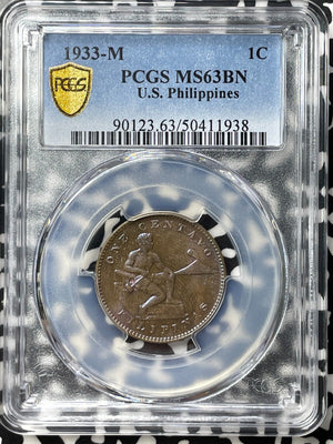 1933-M U.S. Philippines 1 Centavo PCGS MS63BN Lot#G8645 Beautiful Toning!