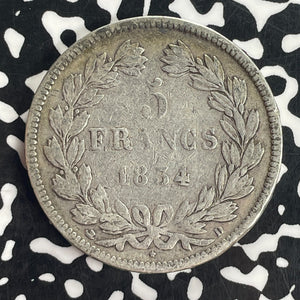 1834-D France 5 Francs Lot#T8307 Large Silver Coin!