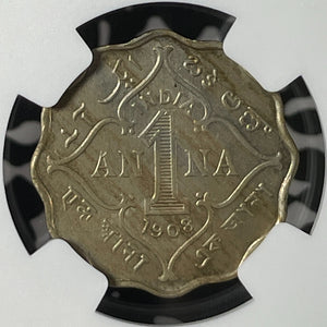 1908-(B) India 1 Anna NGC MS63 Lot#G181 Choice UNC!