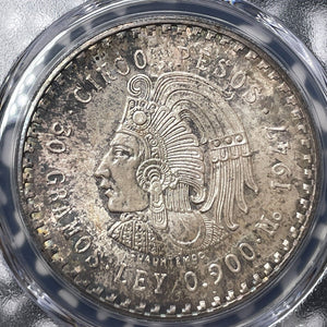 1947-Mo Mexico 5 Pesos PCGS MS65 Lot#G7437 Large Silver! Beautiful Toning!