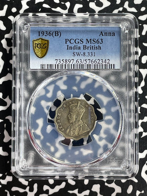 1936-(B) India 1 Anna PCGS MS63 Lot#G792 Choice UNC! SW-8.331