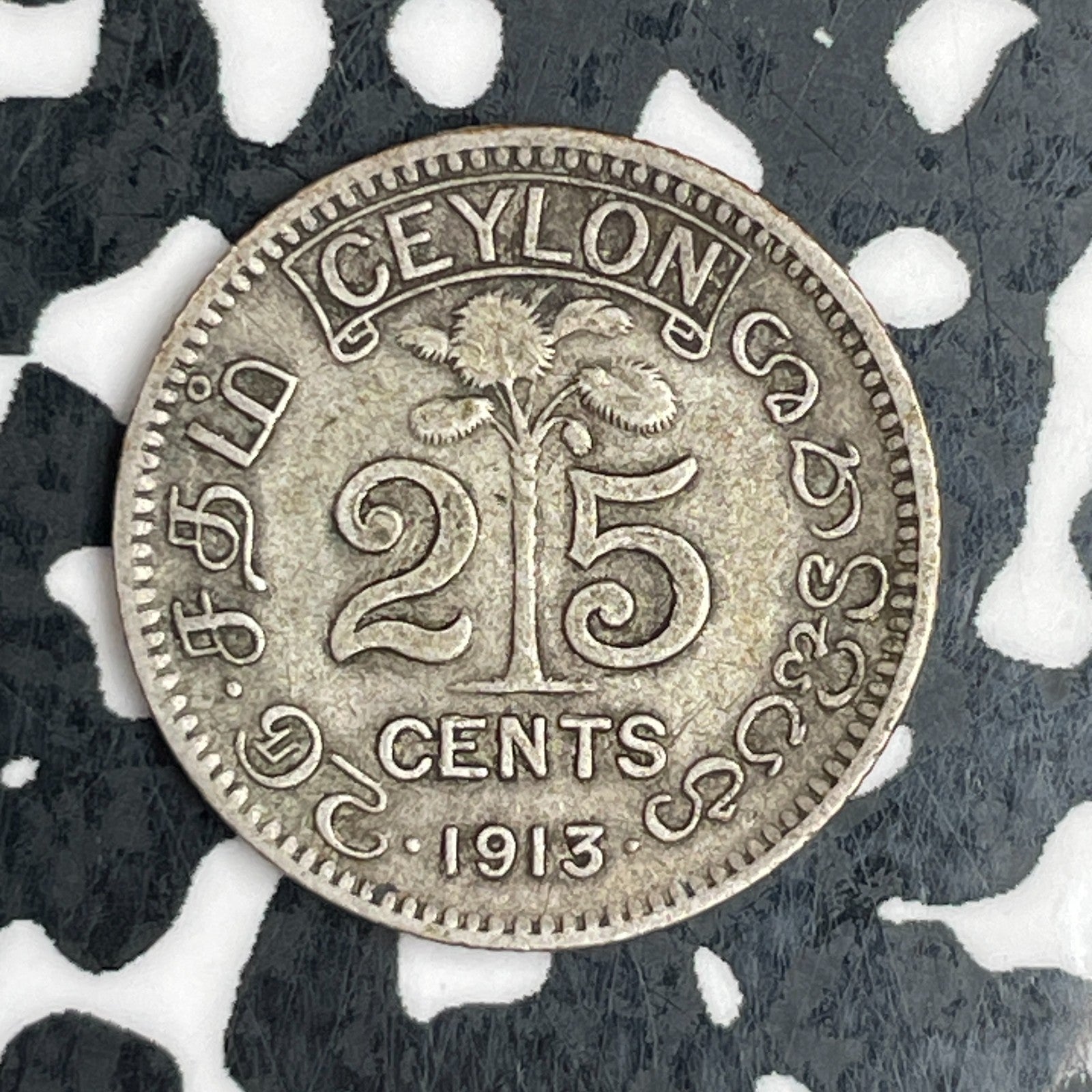 1913 Ceylon 25 Cents Lot#N0635 Silver!