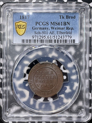 1817 Germany Elberfeld 1 Bread Token PCGS MS61BN Lot#G9352 Nice UNC! Sch.-501