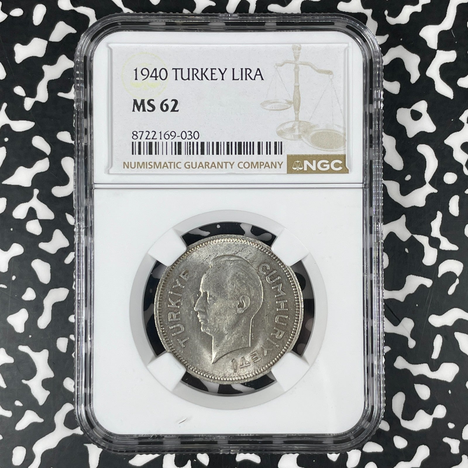1940 Turkey 1 Lira NGC MS62 Lot#G1787 Silver! Nice UNC!