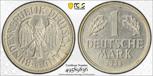 1955-G West Germany 1 Mark PCGS AU58 Lot#G7706 Key Date! J-385