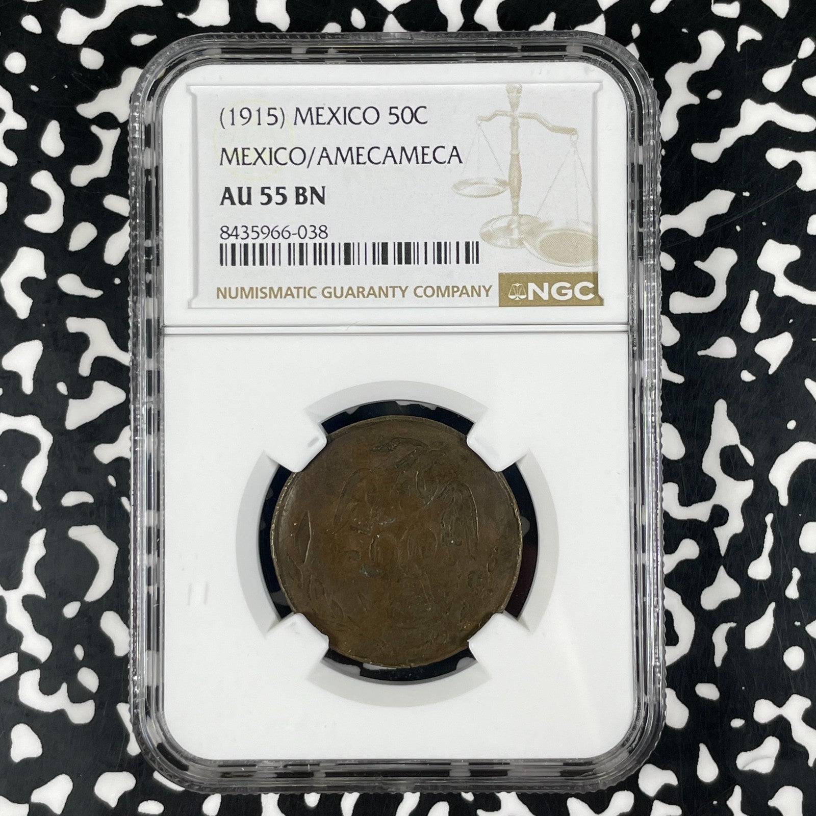 (1915) Mexico Amecameca 50 Centavos NGC AU55BN Lot#G2316 Scarce!