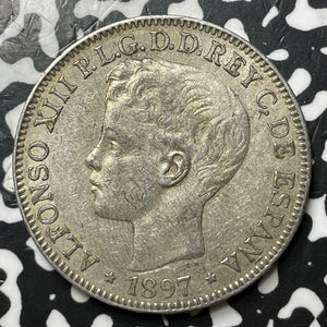 1897 Spanish Philippines 1 Peso Lot#JM7980 Large Silver! Nice!