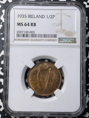 1935 Ireland 1/2 Half Penny NGC MS64RB Lot#G8998 Choice UNC!