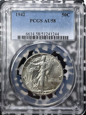 1942 U.S. 50 Cents Walking Liberty Half Dollar  PCGS AU58 Lot#G9300 Silver!