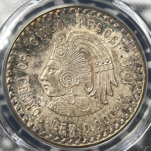 1948-Mo Mexico 5 Pesos PCGS MS66 Lot#G7924 Large Silver! Beautiful Toning!