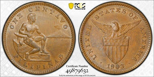 1903 U.S. Philippines 1 Centavo PCGS MS62BN Lot#G8331 Nice UNC!