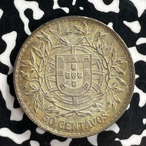 1914 Portugal 50 Centavos Lot#T7219 Silver! High Grade! Beautiful Toning!