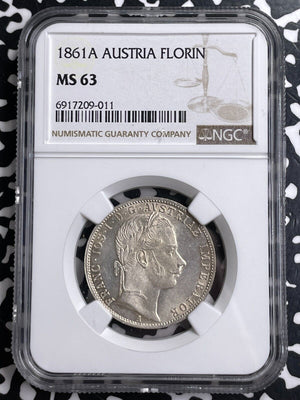 1861-A Austria 1 Florin NGC MS63 Lot#G9577 Silver! Choice UNC!