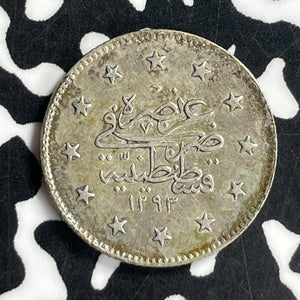 AH 1293 (1903) Turkey 2 Kurus Lot#T6774 Silver! Nice!