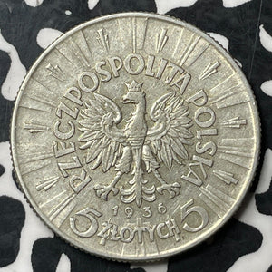 1936 Poland 5 Zlotych Lot#E7046 Silver! Y#28