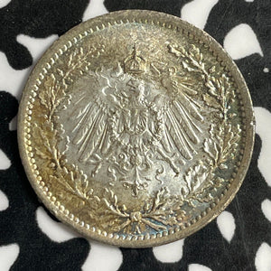 1916-A Germany 1/2 Mark Half Mark Lot#E1693 Silver! High Grade! Beautiful!