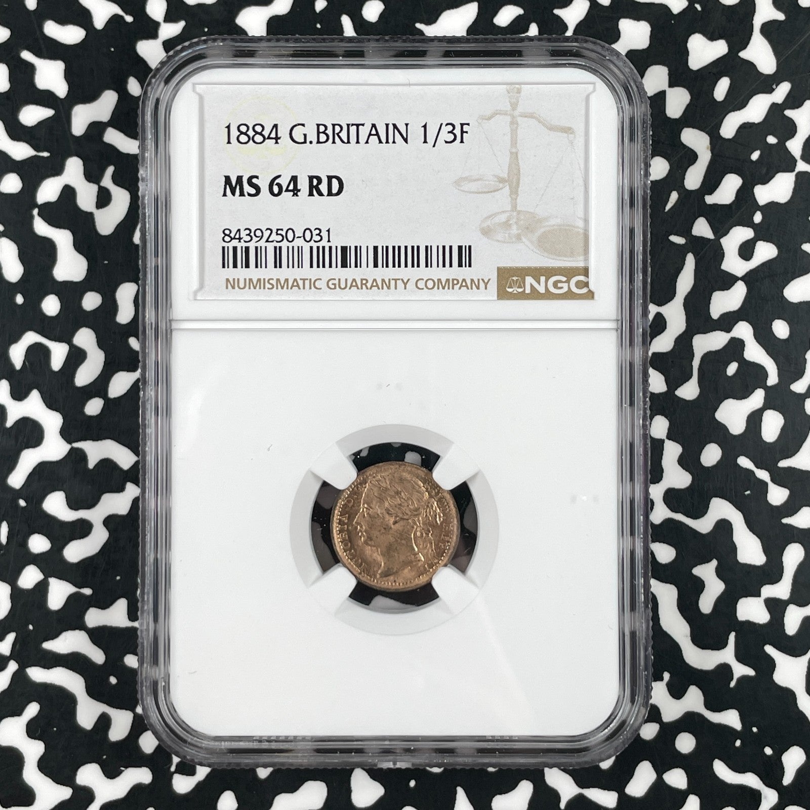 1884 Great Britain Victoria 1/3 Farthing NGC MS64RD Lot#G3365 Choice UNC!