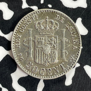 1894 Spain 50 Centimos Lot#C1037 Silver! Nice!