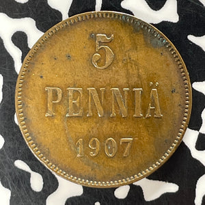 1907 Finland 5 Pennia Lot#T5178