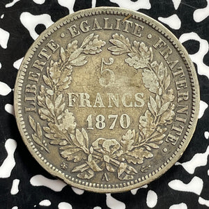 1870-A France 5 Francs Lot#JM9887 Large Silver! KM#519