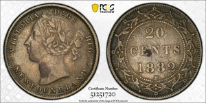 1882-H Newfoundland 20 Cents PCGS VF35 Lot#G9237 Silver!