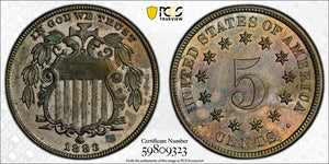 1883 U.S. 5 Cents Shield Nickel PCGS PR63 Lot#G644 Proof! Choice UNC!