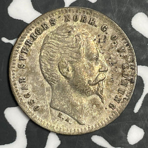 1859 Sweden 25 Ore Lot#E6617 Silver! Nice Detail, Obverse Scratch