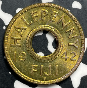1942 Fiji 1/2 Penny Half Penny Lot#T9373 High Grade! Beautiful!