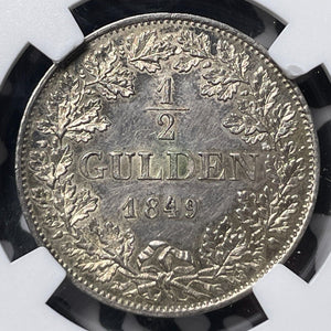 1849 Germany Frankfurt 1/2 Gulden NGC MS61 Lot#G7475 Silver! Nice UNC!