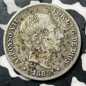 1885 Spanish Philippines 10 Centavos Lot#E6934 Silver! Nice!