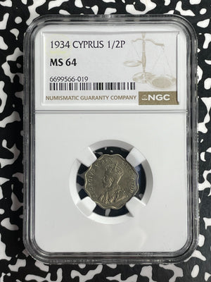 1934 Cyprus 1/2 Piastre NGC MS64 Lot#G833 Choice UNC!