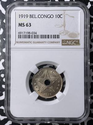 1919 Belgian Congo 10 Centimes NGC MS63 Lot#G9493 Choice UNC!