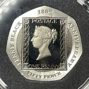 2020 Gibraltar Penny Black Piedfort 50 Pence Coin Lot#OV1452 Silver! Proof!