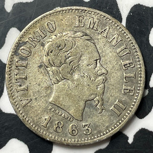 1863-M BN Italy 50 Centesimi Lot#E8114 Silver!