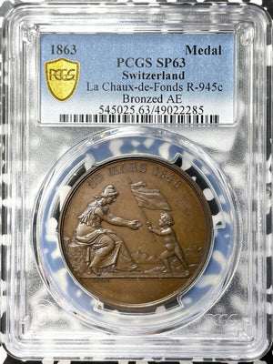 1863 Switzerland La Chaux De Fonds Shooting Festival Medal PCGS SP63 Lot#G7150