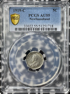 1919-C Newfoundland 5 Cents PCGS AU55 Lot#G9275 Silver! Key Date!