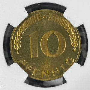 1950-G West Germany 10 Pfennig NGC PR67 Lot#G9938 Proof! 1,800 Minted