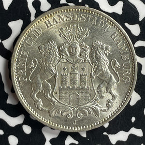 1913-J Germany Hamburg 3 Mark Lot#JM9669 Silver! High Grade! Beautiful!